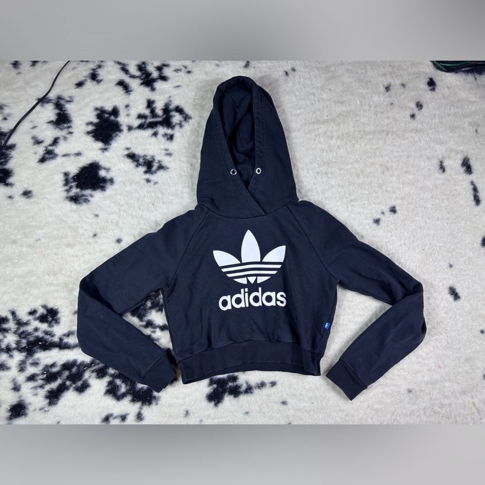 Adidas Women's Black Cropped Long Sleeve Hoodie Sweatshirt Size Small - Picture 1 of 5